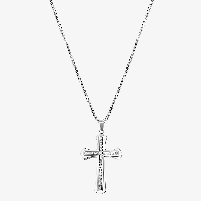 Shaquille O'Neal XLG™ Mens White Cubic Zirconia Stainless Steel Cross 24 Inch Pendant Necklace