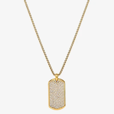 Shaquille O'Neal XLG™ Mens White Cubic Zirconia Stainless Steel Dog Tag 24 Inch Pendant Necklace