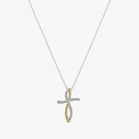 Gratitude & Grace Womens Cubic Zirconia Pure Silver Over Brass Cross 16 Inch Pendant Necklace