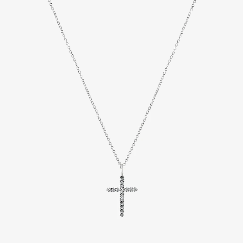 Gratitude & Grace Womens Cubic Zirconia Pure Silver Over Brass Cross 16 Inch Pendant Necklace