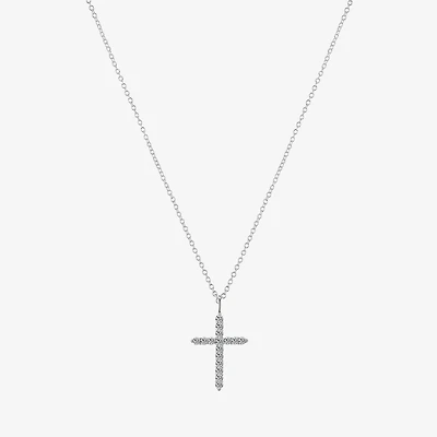 Gratitude & Grace Womens Cubic Zirconia Pure Silver Over Brass Cross 16 Inch Pendant Necklace