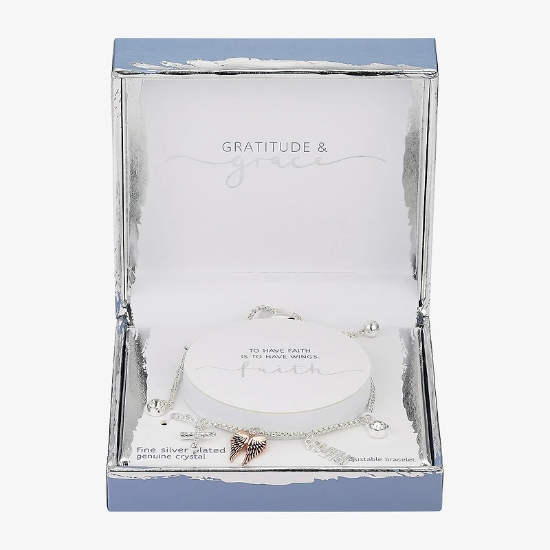 Gratitude & Grace Faith Womens Crystal Cross Bolo Bracelet
