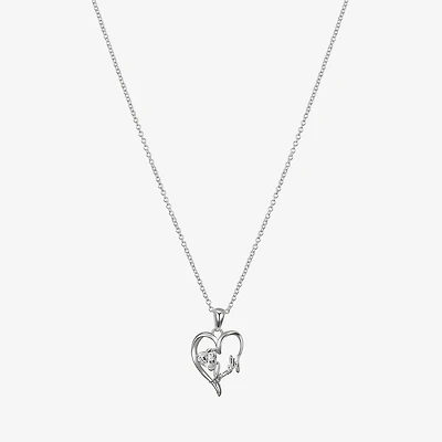 Gratitude & Grace Family Womens Cubic Zirconia Pure Silver Over Brass Heart 16 Inch Pendant Necklace