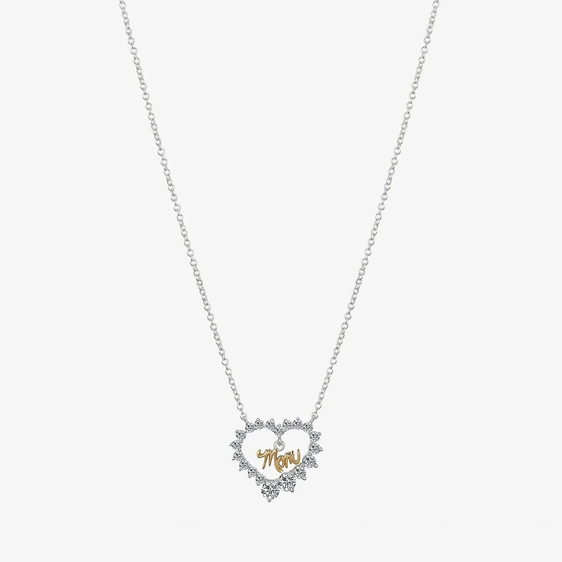 Gratitude & Grace Mom Womens Cubic Zirconia Pure Silver Over Brass Heart 16 Inch Pendant Necklace
