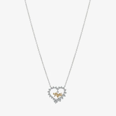 Gratitude & Grace Mom Womens Cubic Zirconia Pure Silver Over Brass Heart 16 Inch Pendant Necklace