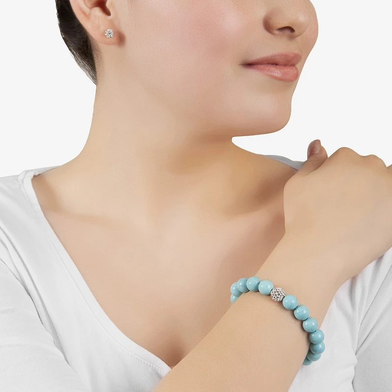 Sparkle Allure Stretch Bracelet & Stud Earring Womens Turquoise Howlite Pure Silver Over Brass 2-pc. Jewelry Set