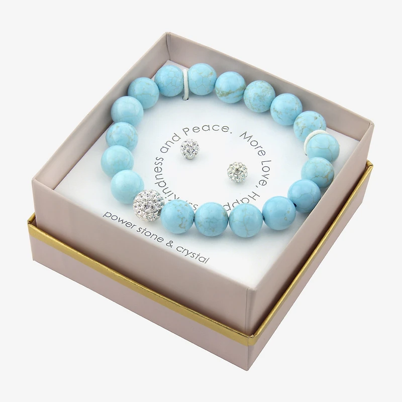 Sparkle Allure Stretch Bracelet & Stud Earring Womens Turquoise Howlite Pure Silver Over Brass 2-pc. Jewelry Set