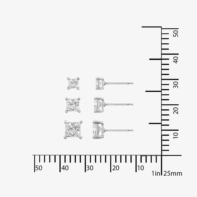 Diamonart Womens Cubic Zirconia Sterling Silver Square 3 Pair Earring Set