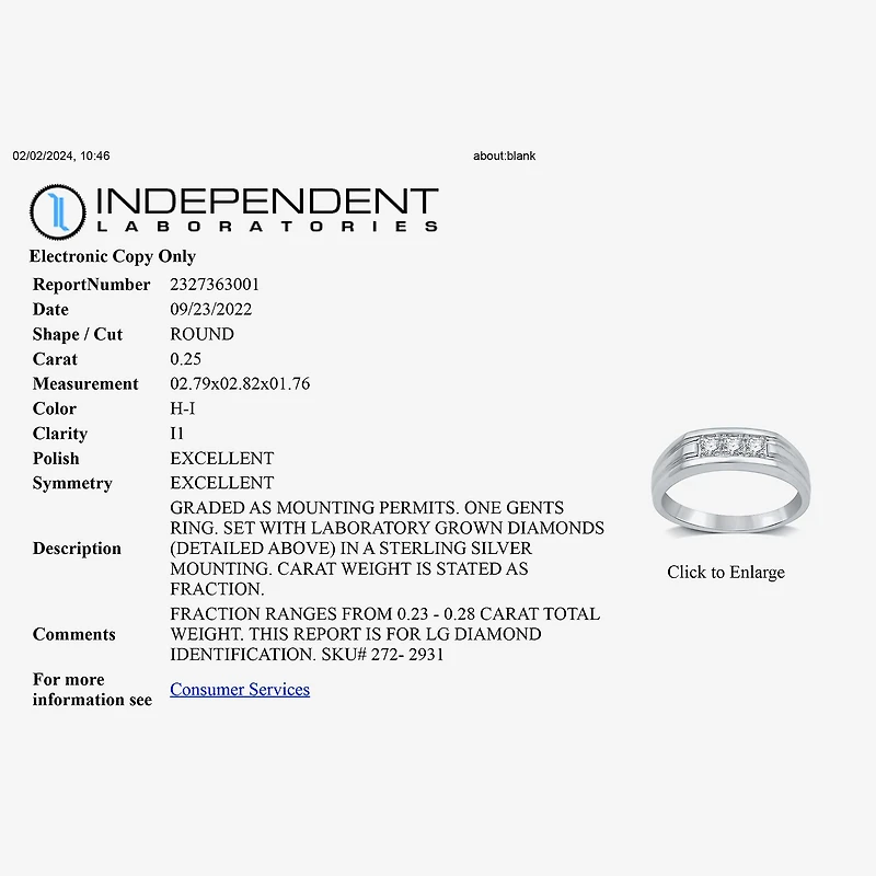 I Said Yes (H-I / I1) Mens 1/4 CT. T.W. Lab Grown White Diamond Sterling Silver Wedding Band