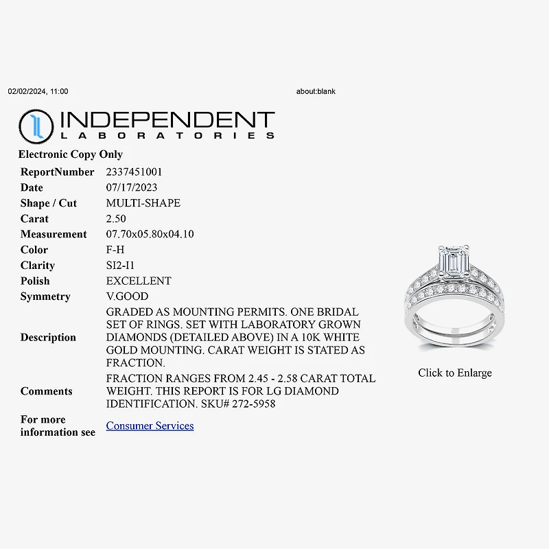 (G-H / Si2-I1) Womens 2 1/2 CT. T.W. Lab Grown White Diamond 10K Gold Side Stone Bridal Set