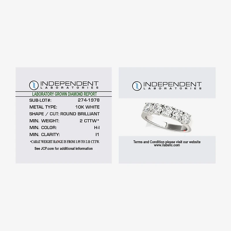 (H-I / I1) Womens 2 CT. T.W. Lab Grown White Diamond 10K Gold 5-Stone Anniversary Band