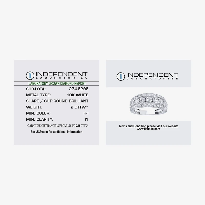 (H-I / I1) Womens 2 CT. T.W. Lab Grown White Diamond 10K Gold Anniversary Band