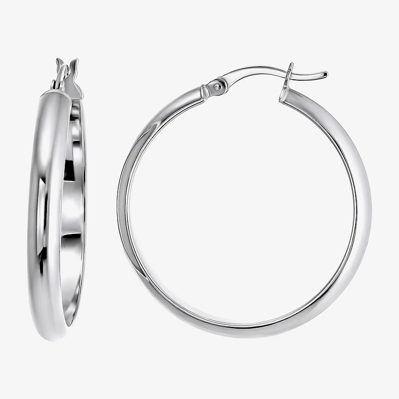 Womens Sterling Silver 31mm Round Hoop Earrings