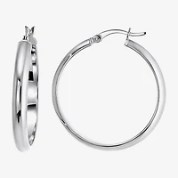 Womens Sterling Silver 31mm Round Hoop Earrings