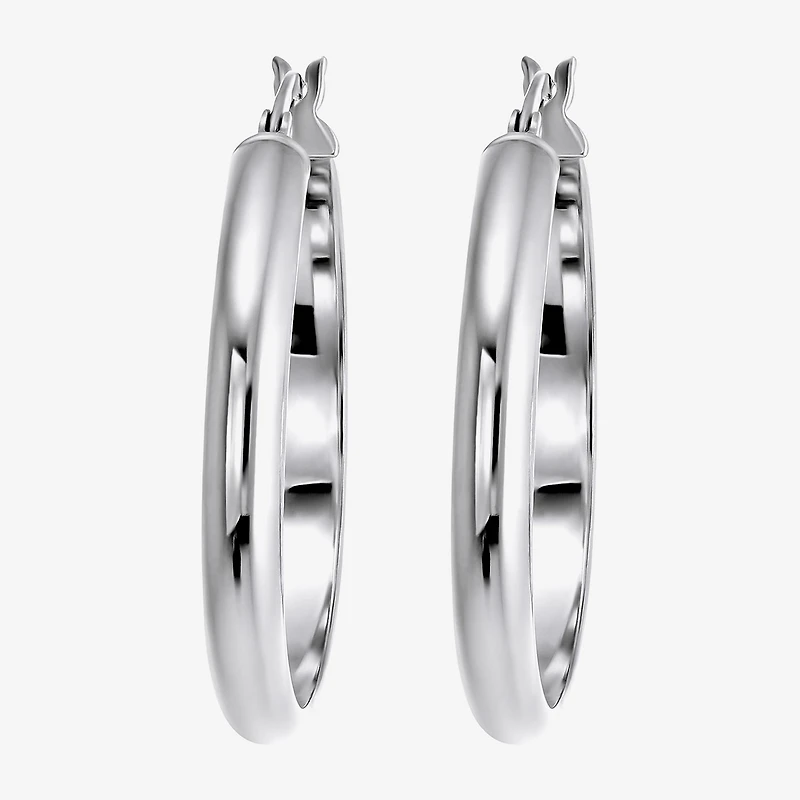 Womens Sterling Silver 31mm Round Hoop Earrings