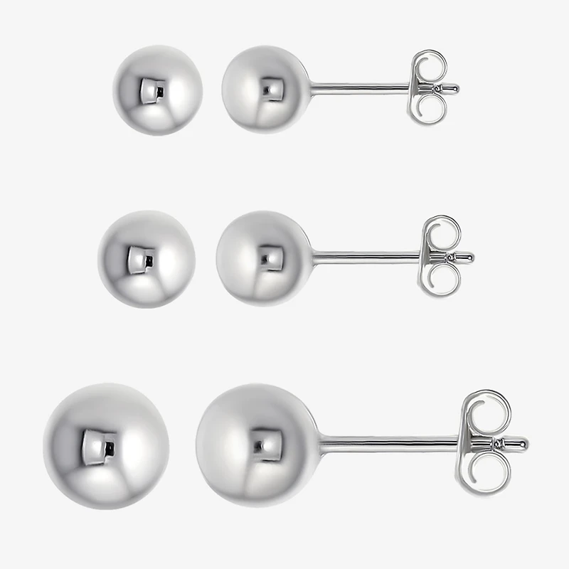Womens White Crystal Sterling Silver Round 6 Pair Earring Set