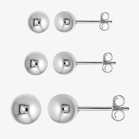 Womens White Crystal Sterling Silver Round 6 Pair Earring Set