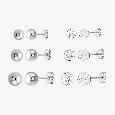Womens White Crystal Sterling Silver Round Pair Earring Set
