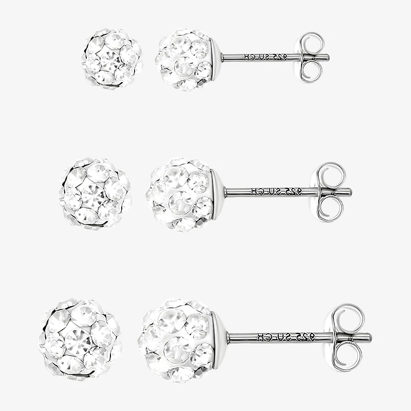 Womens White Crystal Sterling Silver Round 6 Pair Earring Set