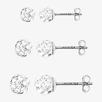 Womens White Crystal Sterling Silver Round 6 Pair Earring Set