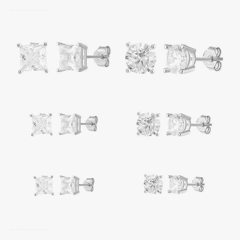 Womens Cubic Zirconia Sterling Silver Round Pair Earring Set