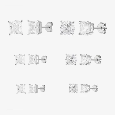 Womens Cubic Zirconia Sterling Silver Round Pair Earring Set