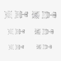Womens Cubic Zirconia Sterling Silver Round Pair Earring Set