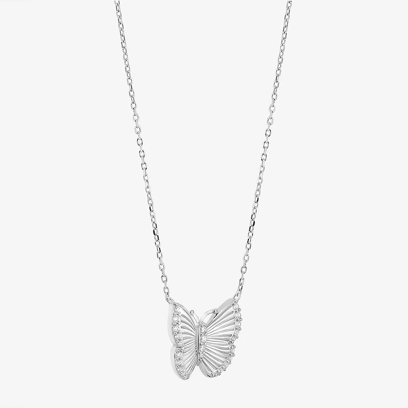Diamonart Womens White Cubic Zirconia Sterling Silver Butterfly 18 Inch Pendant Necklace