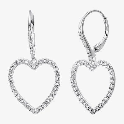 Diamonart Womens 2 CT. T.W. Cubic Zirconia Sterling Silver Heart Drop Earrings