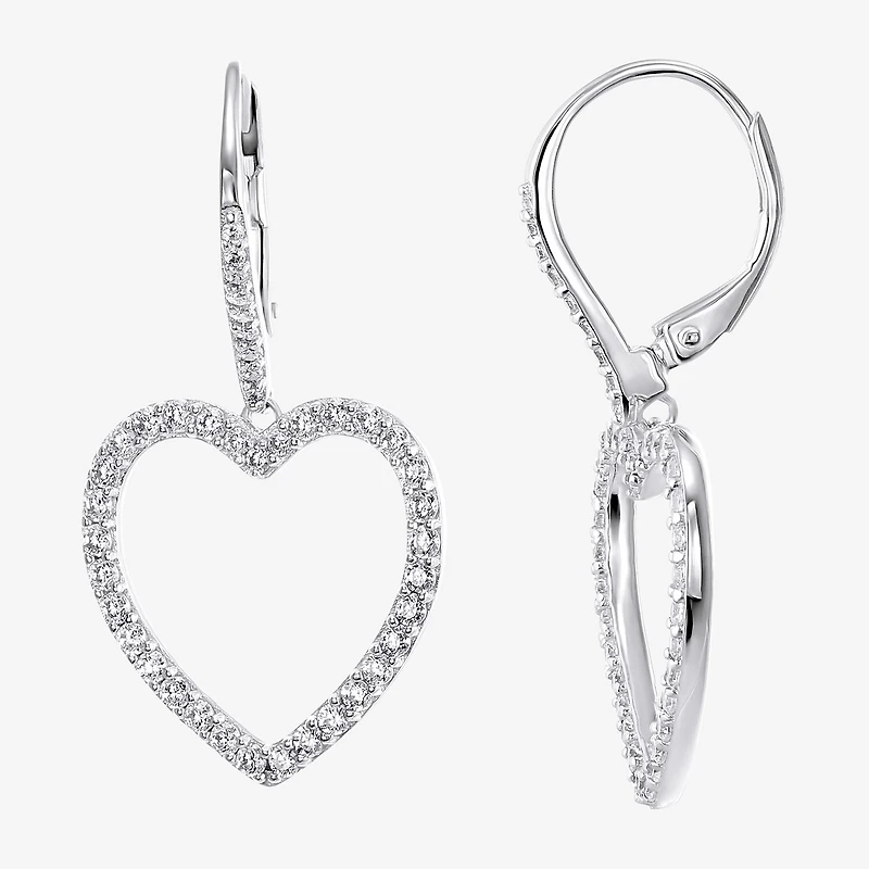 Diamonart Womens 2 CT. T.W. Cubic Zirconia Sterling Silver Heart Drop Earrings