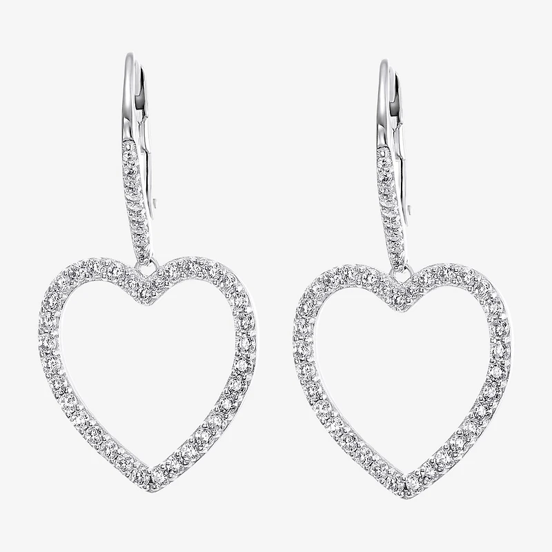 Diamonart Womens 2 CT. T.W. Cubic Zirconia Sterling Silver Heart Drop Earrings