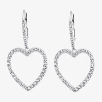 Diamonart Womens 2 CT. T.W. Cubic Zirconia Sterling Silver Heart Drop Earrings
