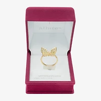 Sparkle Allure Hammered Womens Champagne Cubic Zirconia 14K Gold Over Brass Butterfly Cocktail Ring