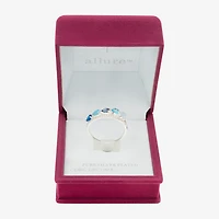 Sparkle Allure Faux Stacked Womens 2MM Blue Crystal Pure Silver Over Brass Pear 5-Stone Band