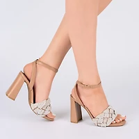 Journee Collection Dua Womens Round Open Toe Block Heel Pumps