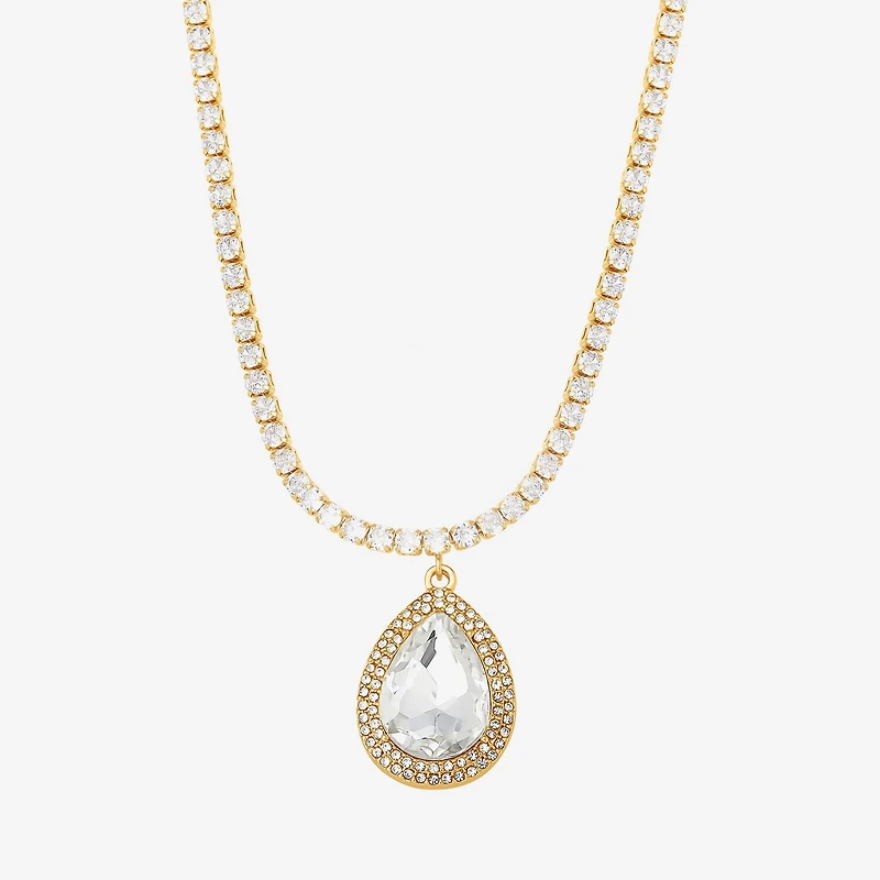 JS Jessica Simpson Gold Tone Womens Glass Alloy 15 Inch Pendant Necklace