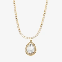 JS Jessica Simpson Gold Tone Womens Glass Alloy 15 Inch Pendant Necklace