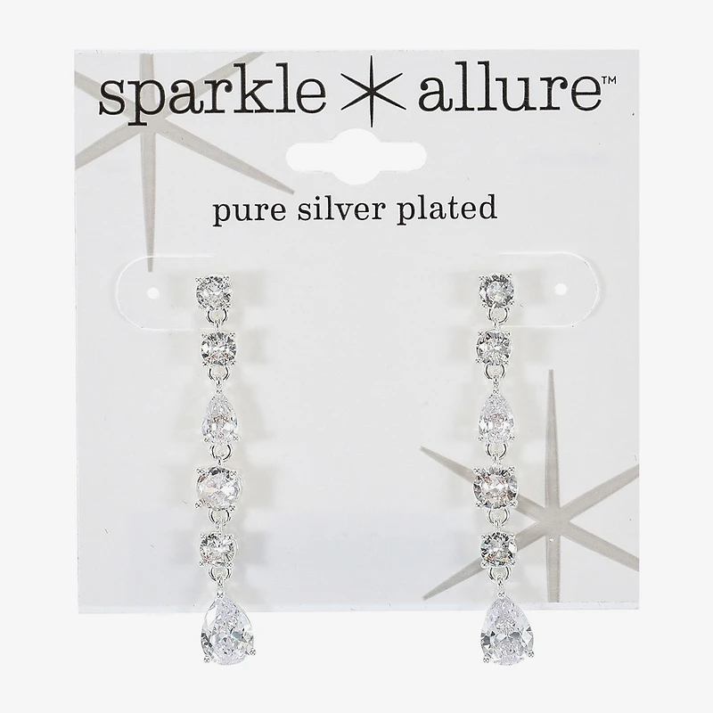 Sparkle Allure Womens Cubic Zirconia Pure Silver Over Brass Round Drop Earrings