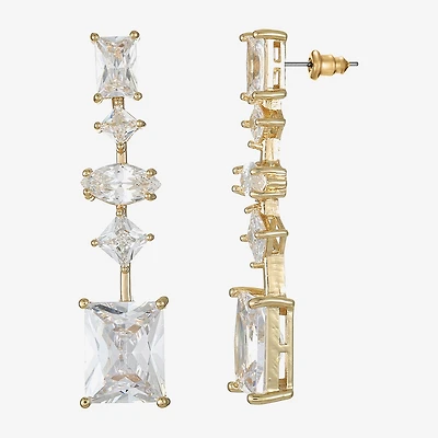 Sparkle Allure Womens Cubic Zirconia 14K Gold Over Brass Rectangular Square Marquise Drop Earrings