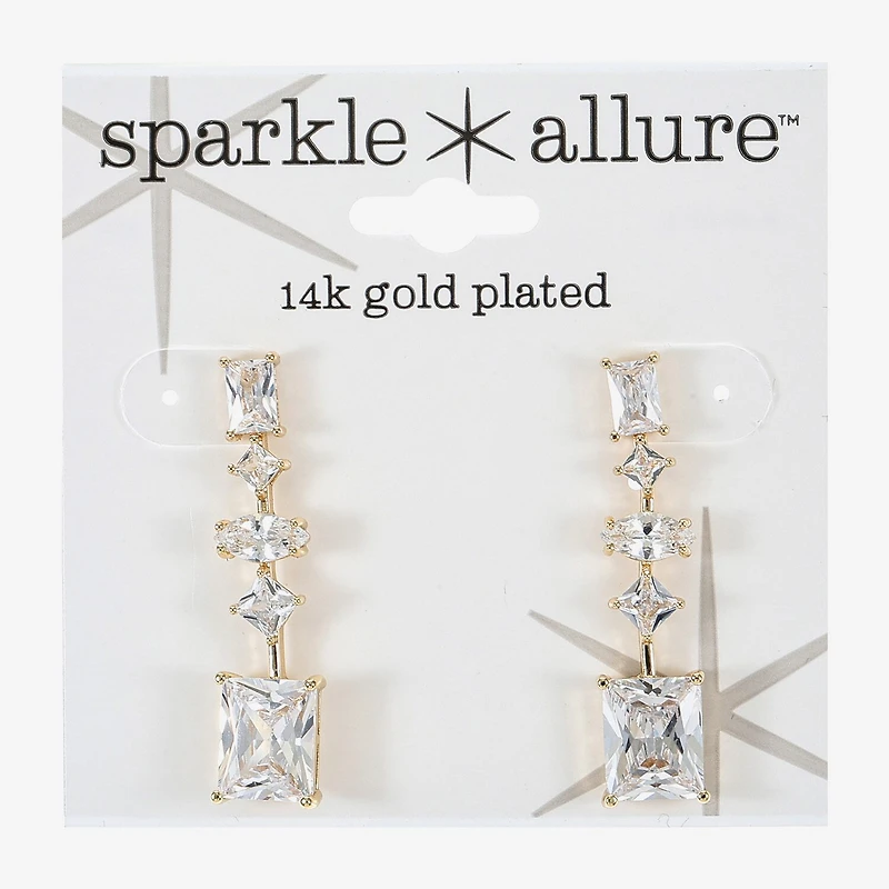Sparkle Allure Womens Cubic Zirconia 14K Gold Over Brass Rectangular Square Marquise Drop Earrings