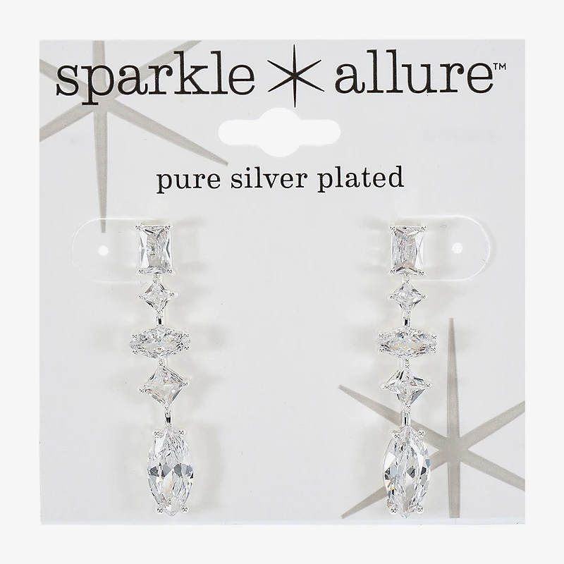 Sparkle Allure Womens Cubic Zirconia Pure Silver Over Brass Rectangular Square Marquise Drop Earrings