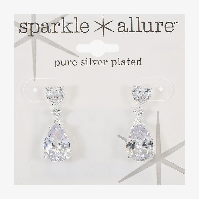 Sparkle Allure Womens Cubic Zirconia Pure Silver Over Brass Heart Round Drop Earrings