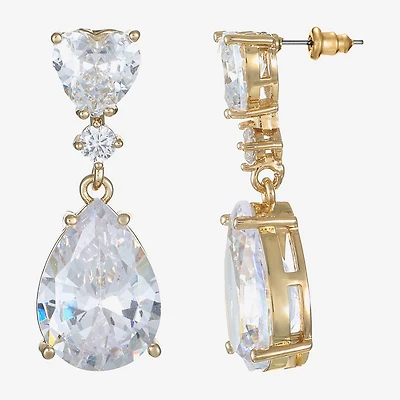 Sparkle Allure Womens Cubic Zirconia 14K Gold Over Brass Heart Round Drop Earrings