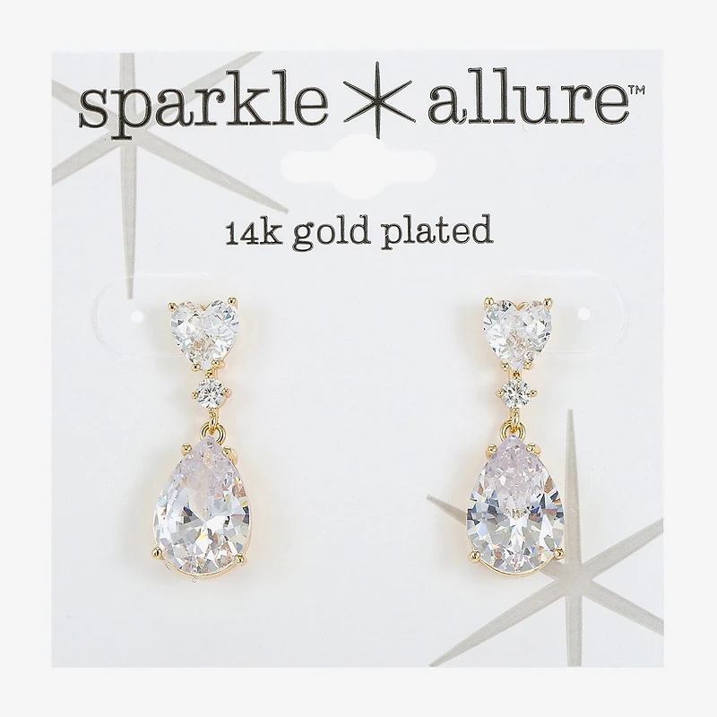 Sparkle Allure Womens Cubic Zirconia 14K Gold Over Brass Heart Round Drop Earrings