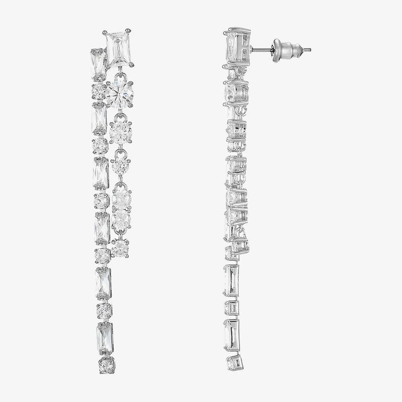 Sparkle Allure Womens Cubic Zirconia Pure Silver Over Brass Rectangular Round Drop Earrings