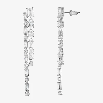 Sparkle Allure Womens Cubic Zirconia Pure Silver Over Brass Rectangular Round Drop Earrings