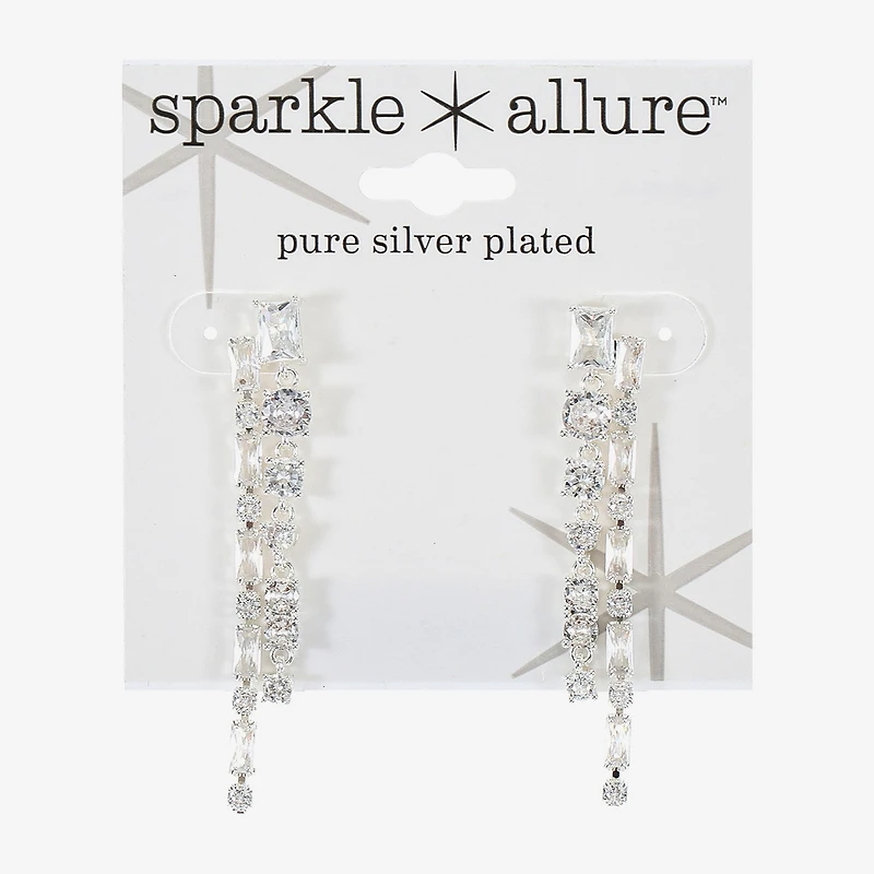 Sparkle Allure Womens Cubic Zirconia Pure Silver Over Brass Rectangular Round Drop Earrings