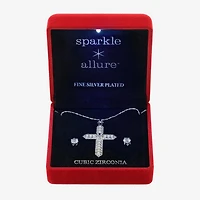 Sparkle Allure Light Up Box Womens Cubic Zirconia Simulated Pearl Pure Silver Over Brass Cross 2-pc. Jewelry Set