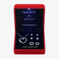 Sparkle Allure Light Up Box Womens Cubic Zirconia Simulated Pearl Pure Silver Over Brass Heart 4-pc. Jewelry Set
