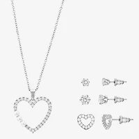 Sparkle Allure Light Up Box Womens Cubic Zirconia Simulated Pearl Pure Silver Over Brass Heart 4-pc. Jewelry Set